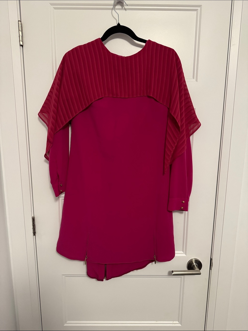 Long Sleeve Pink Layered Cape Dress